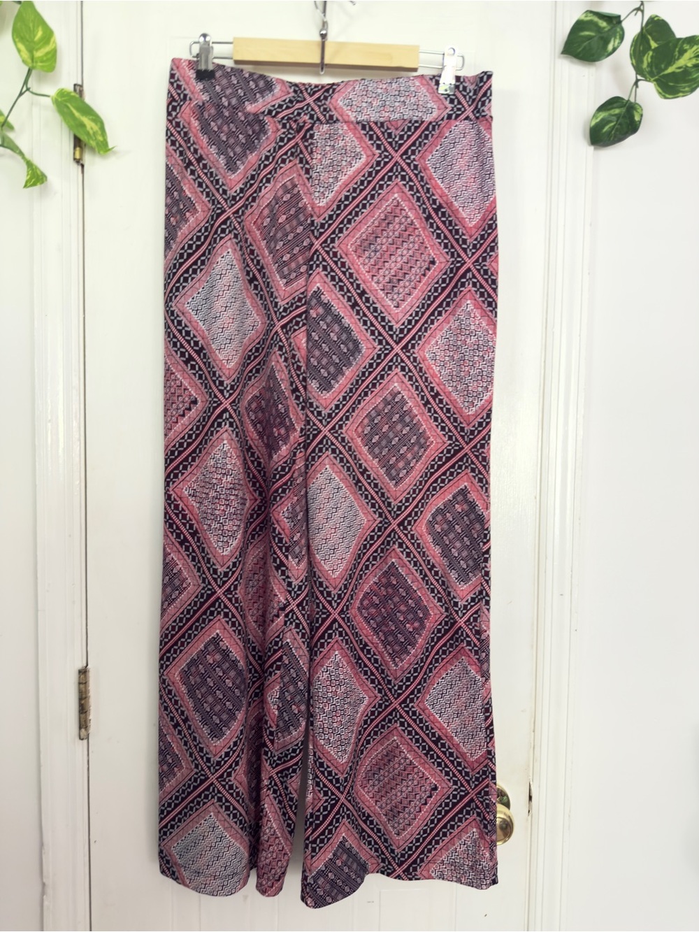 Kim Rogers Pink Black Geometric Wide Leg Pants